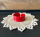 Vintage Cherry Red Bakelite Cuff Bracelet XS-S Wrist Wide Ribbed Retro Jewelry