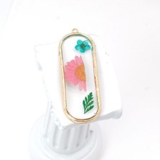 C 6PCS Gold Tone Real Dried Pressed Flower Resin Oval Rectangle Charm GXE1903