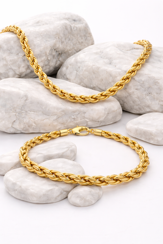 Italian 1/200 14k Yellow Gold Overlay Rope Chain Necklace Bracelet Set Cadena - Picture 16 of 18