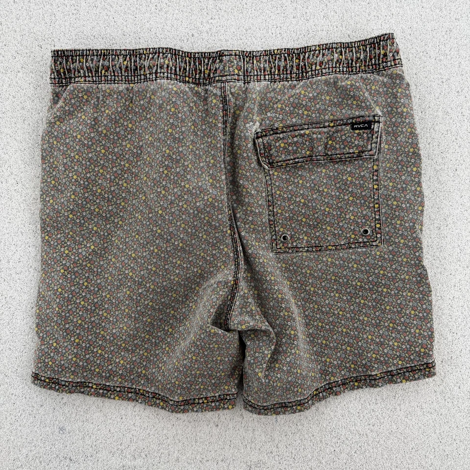 Pantalones Cortos RVCA Para Hombre Grandes Gris Estampado Floral Cintura Elástica Cordón Informal Elástico Foto 2 de 4