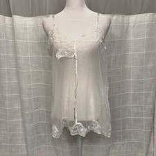 Vintage White Sheer Lace Trim Camisole Babydoll Lingerie Top Adjustable Straps