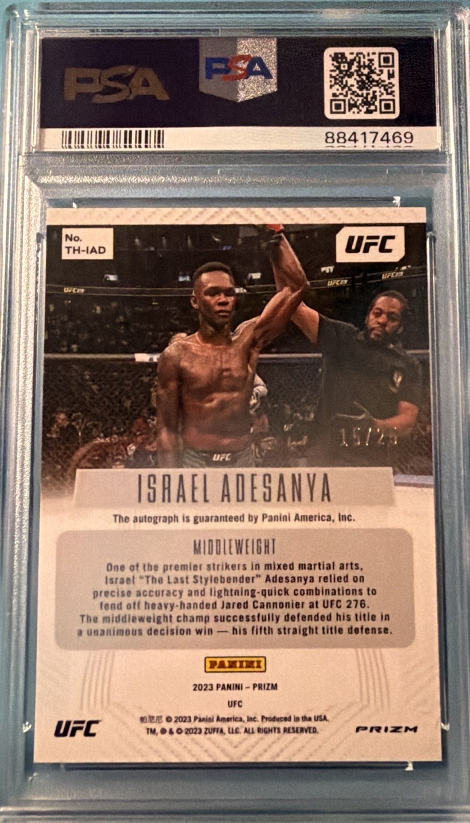 2023 Panini Prizm UFC - Throwback Signatures Israel Adesanya #TH-IAD Mojo Prizm view 4
