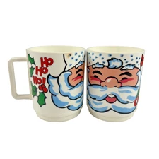 (2) Vintage 70's Melamine SANTA CLAUS Merry Christmas Ho Ho Ho CUPs by DEKA #269