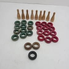 Lot Of 35 Carrom Game Pieces Wood Parts Rings Pins Red Green Replacement