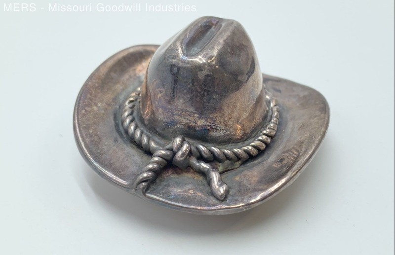 Bat-Ami Sterling Silver 925 Cowboy Hat Brooch Bolo Tie Slider 32.2g