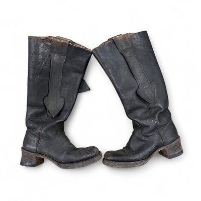 RARE Frye Boots Men 7.5 Black Leather Western Harness Riding Black