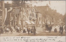 Street Scene US Flags Stores Trolley Westfield Mass 1905 RPPC Postcard