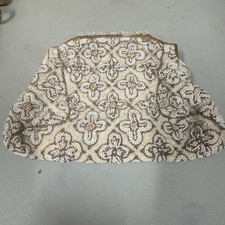 Vintage 1950  s French Hand Beaded Evening Bag White Floral Micro Beads Clutch