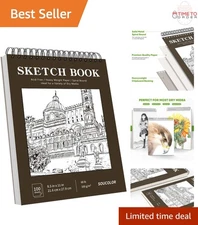 Sketchbook Hard Cover 8.5x11 100 Sheets Spiral Bound Art Notebook for Kids Ad...