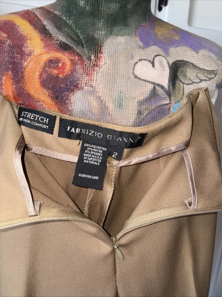 Pantalones de vestir Fabrizio Gianni beige para mujer talla 2 carrera negocios oficina Foto 3 de 3
