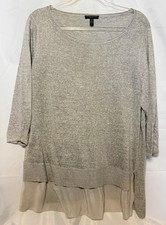 Eileen Fisher Gray White Layered Lightweight Knit Sweater Plus 1X READ