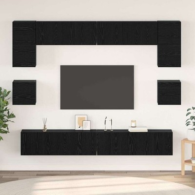 TV-Schrank Set Hängeschrank 8-tlg. Schwarz Eiche Ingenieurholz