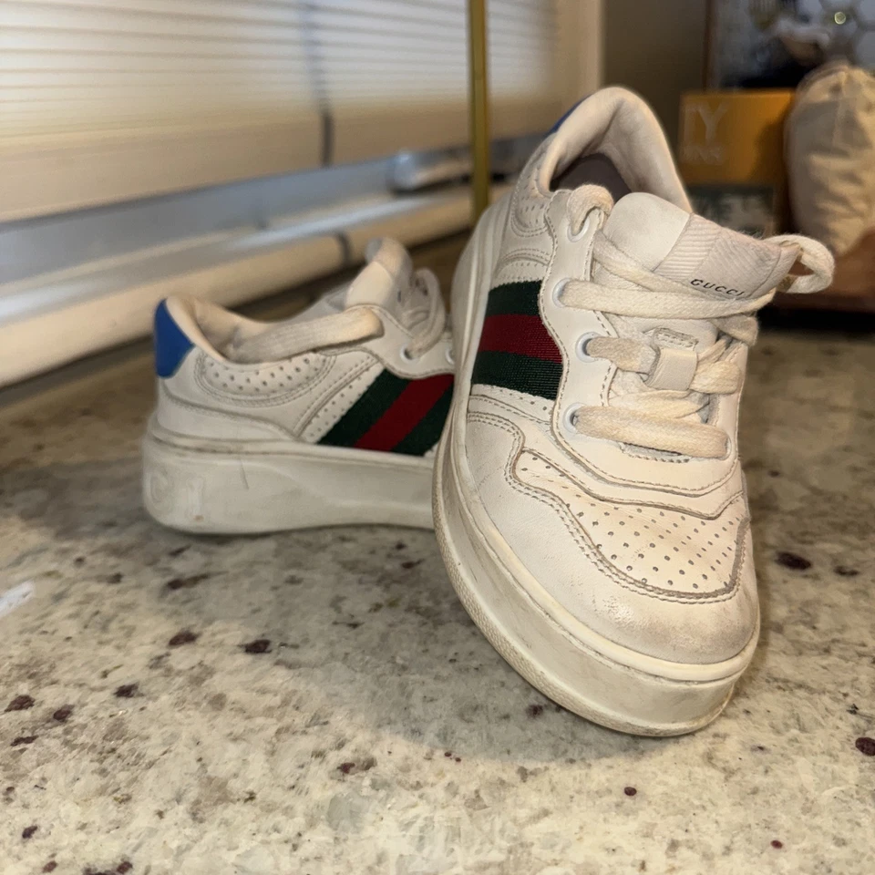 Gucci Kids Ace Sneakers EU 33/US 2 White Leather Green Red Web W Dust Bag & BOX - Image 4 of 4