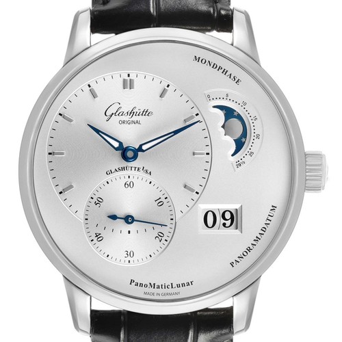 Glashutte PanoMaticLunar Steel Silver Dial Mens Watch 1-90-02-42-32-61 Box Paper