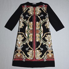NWT ZARA Black Green Red Paisley Stretch 3/4 Sleeve Tunic Shift Dress Small