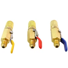 3Pcs For A/C Charging Hoses 1/4'' AC Car R134a R410a Straight Ball Valve Adapter