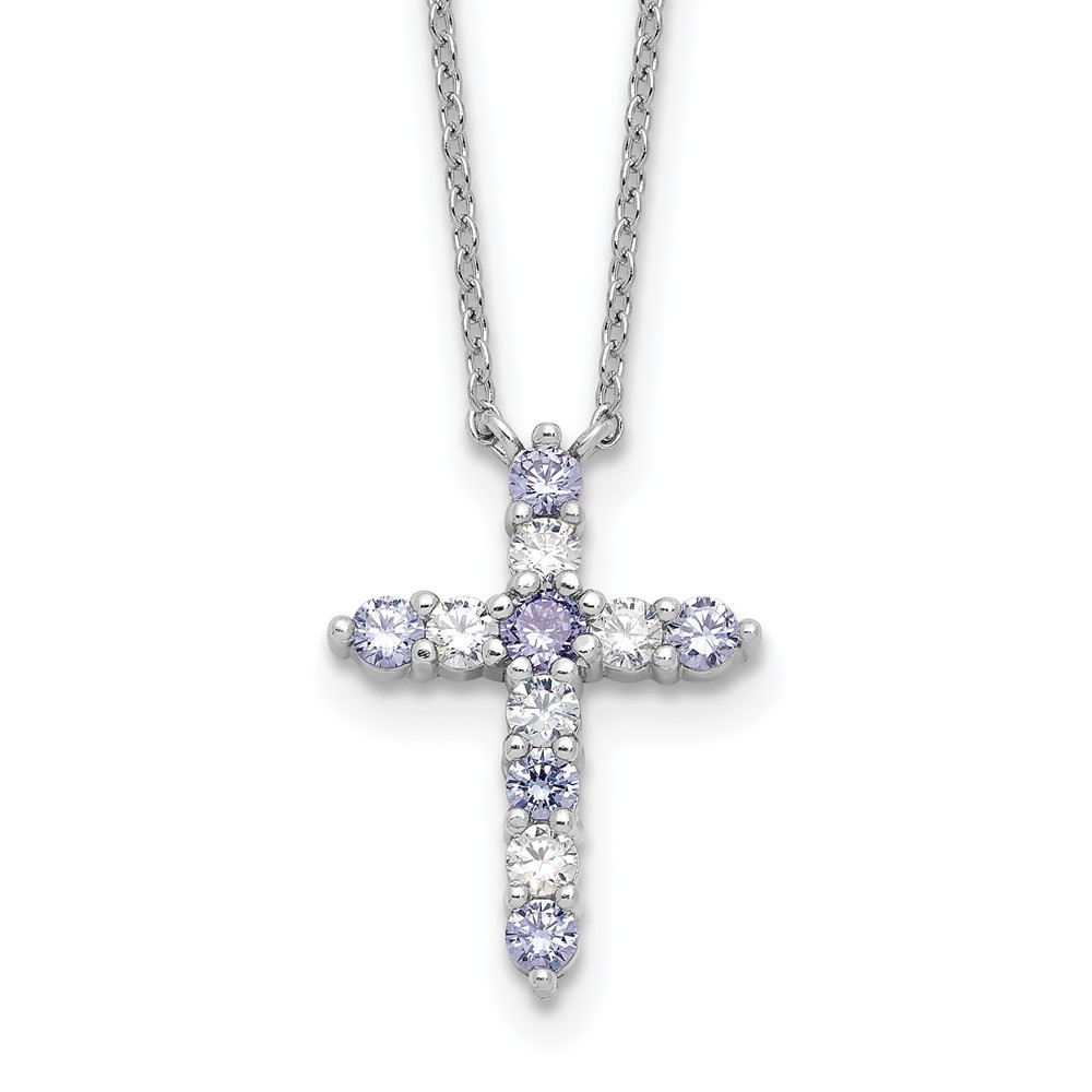 Sterling Silver Cubic Zirconia June Birthstone Cross Necklace 17