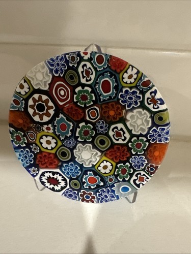Murano Glass Millefiori Round Paperweight - Large 4” Dia. 7/8” Thick - Picture 3 of 10