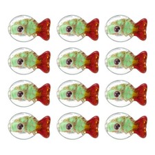 12 Pcs Glass Fish Beads, Handmade Lampworking Fish Beads, Green/Red