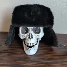 Vintage Trapper Trooper Hat Adult XL Black Fur Snap Ear Flaps Aviator Military