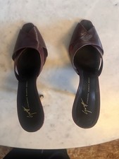 Giuseppe Zanotti x Vicini Metallic Heel Mules Wine Leather Made In Italy 38
