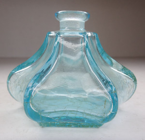 Antique Aqua Blue Green Inkwell Pressed Glass Bottle 6 Side UNUSUAL Shape