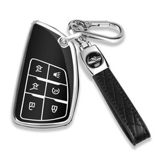 for Chevy Key Fob Cover with Keychain Soft TPU 6-buttons Chrome-black