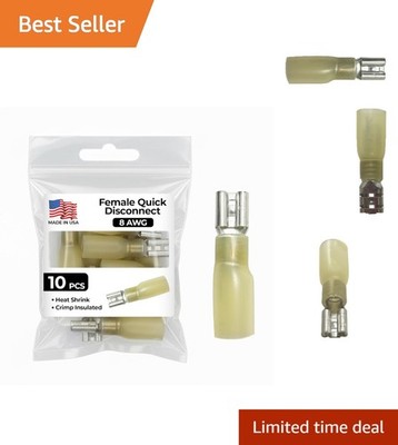 10 Pack - Heat Shrink & Crimp Insulated Female Quick Disconnect 8 AWG Gauge ....