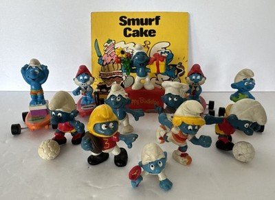 Smurf Peyo Figures Lot of 12 + Smurf Cake PB Book Vintage Collectible Toys