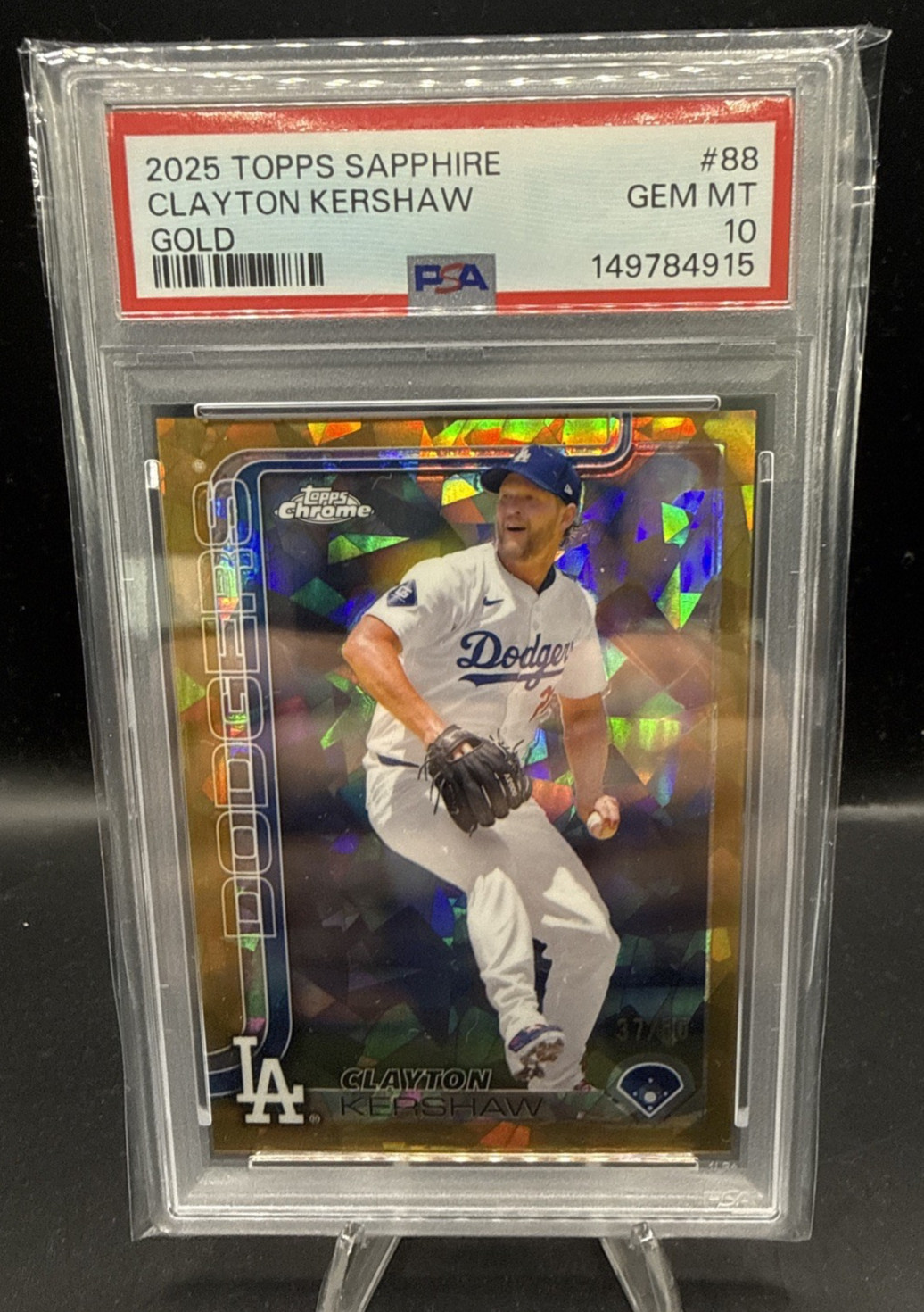 2025 Topps Chrome Sapphire  CLAYTON KERSHAW #88 Gold 37/50 PSA 10 GEM MINT