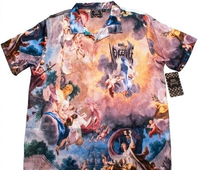Rebel Vengeance Baroque & Renaissance Oil Painting Short Sleeve Button Shirt XL