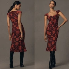 Anthropologie The Cecily Fit & Flare Sweetheart Floral Midi Dress Medium NEW