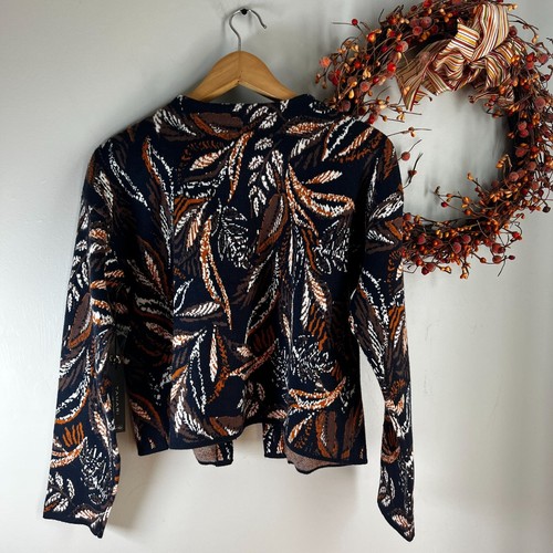 Tahari Damen Strick Cardigan Pullover SMALL braun Blätterdruck schwarz Viskose Mischung - Bild 6 von 10