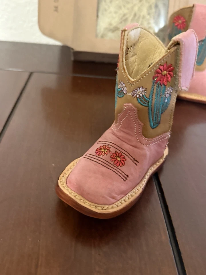 Botas de Cuero Roper Cowbabies Talla 1 Rodeo Western Rosa Cactus Bebé Foto 4 de 4
