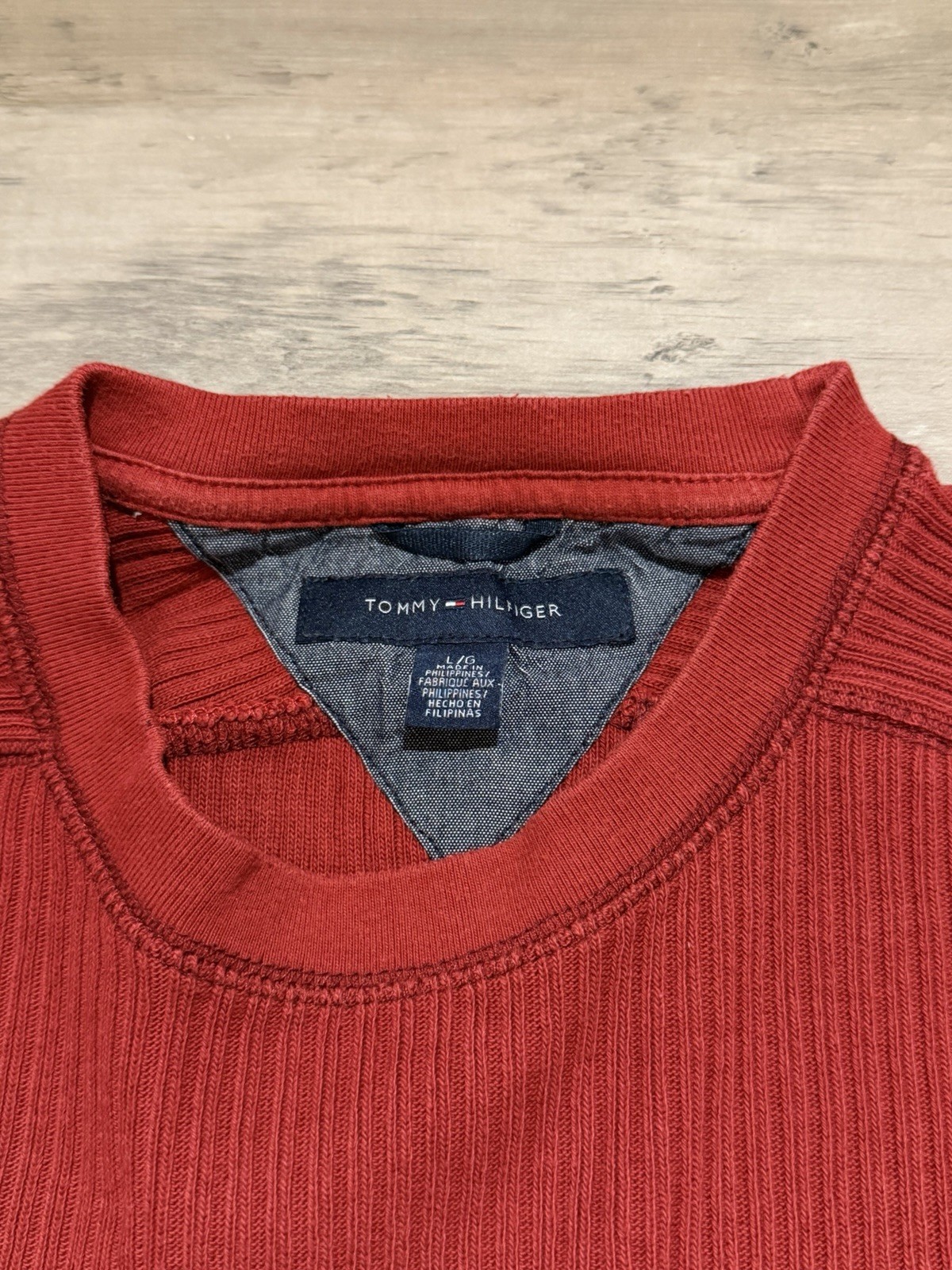 Tommy Hilfiger Ribbed Long Sleeve Top Mens L Red Cotton Crew Neck Jumper image 7