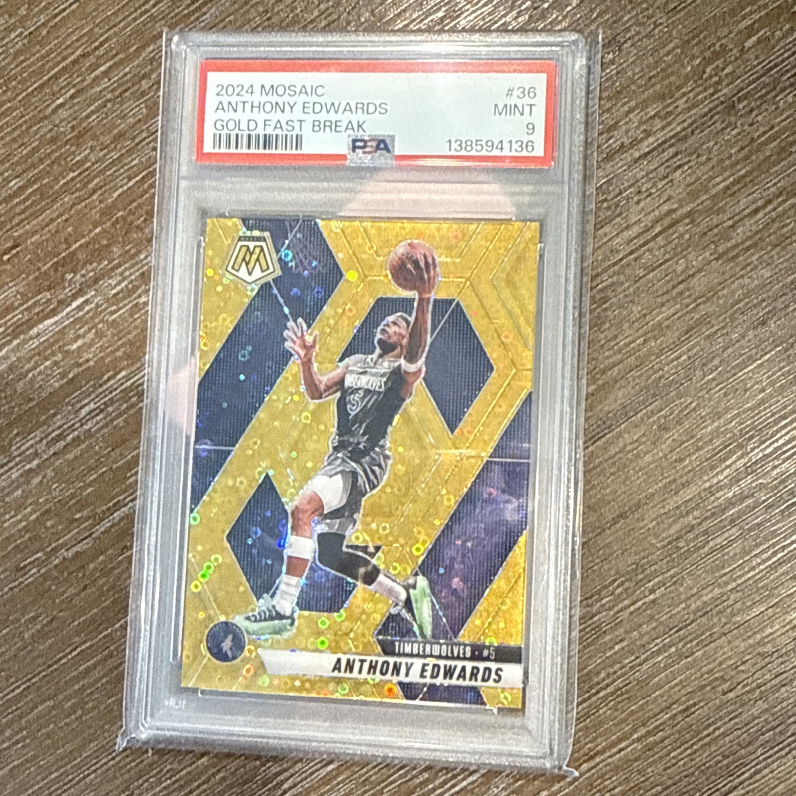 2024-25 Panini Mosaic - Anthony Edwards #36 Fast Break Gold Mosaic Prizm /10