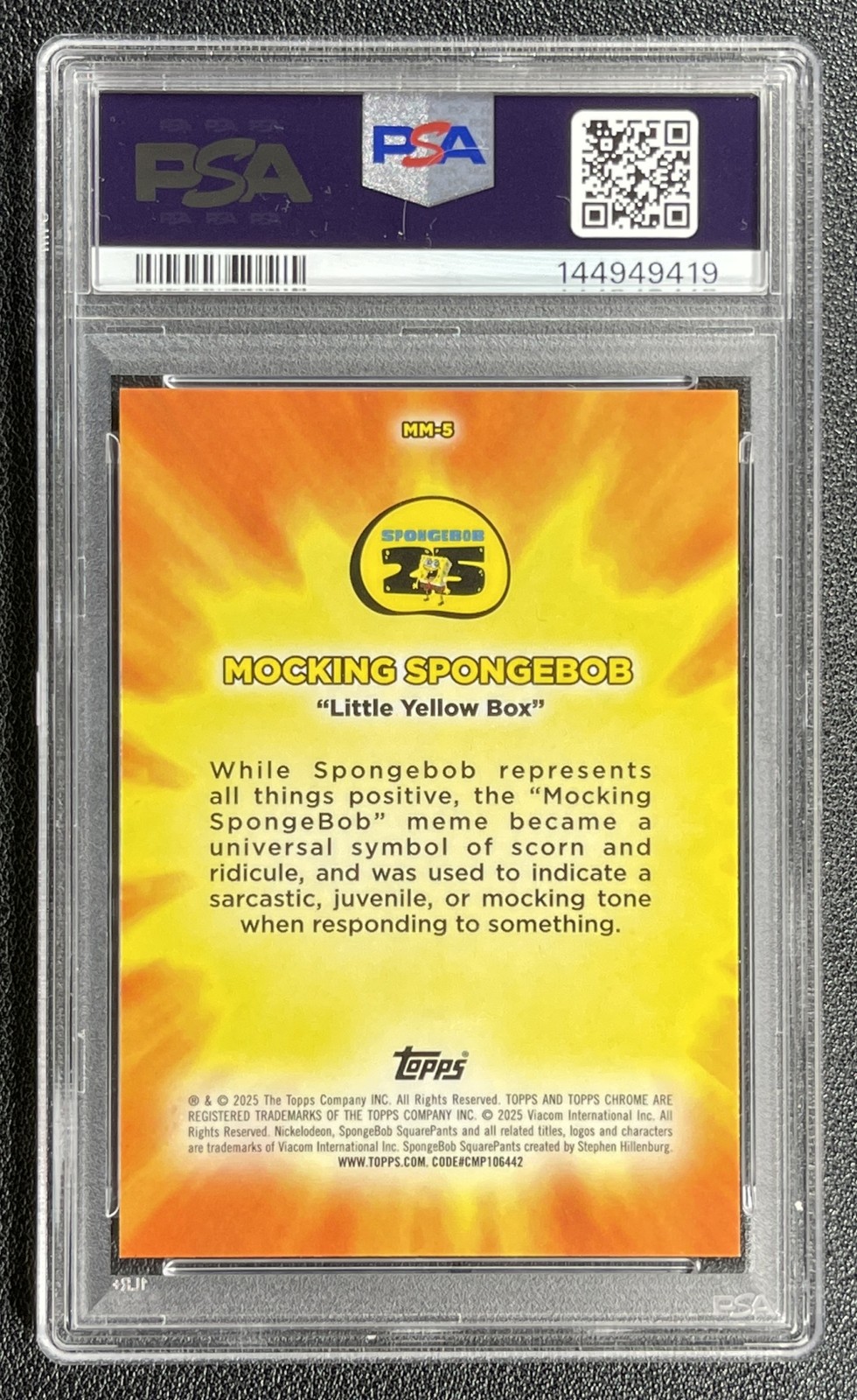 MOCKING SPONGEBOB PSA 10 2025 TOPPS CHROME SQUAREPANTS #MM-5 MASTERFUL MEMES 419 view 2