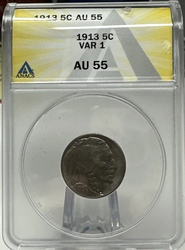 1913 Type 1 Buffalo Nickel, ANACS AU-55