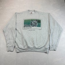 VTG USPS Endangered Species Gray White Bengal Tiger Stamp Sweatshirt Mens XL