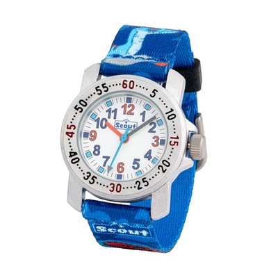 Scout Kinderuhr Serie Action Boys Deep Sea/Dino blau mit Textilband Dornschließe