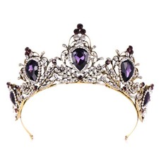 Retro Purple Vintage Crown Wedding Tiara Luxury Queen for Rhinestone Stone Headb
