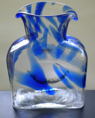 Blenko Glass Water Bottle 384 - Limited Edition - Crystal with Blue Swirl