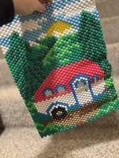 Camping Pony Bead Banner Homemade Beaded Wall Hanging Decor Nature RV VTG