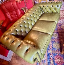 CHESTERFIELD GREEN LEATHER  3 SEATER SOFA READ DESCRIPTION FOR MEASUREMENTS