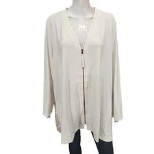 LOGO Lounge by Lori Goldstein Zip Front Cardigan Lace Back 3X Plus Sz Off White