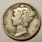1930 P Mercury Dime 90% Silver VG-F  "Actual Coin Pictured - Not Cleaned"
