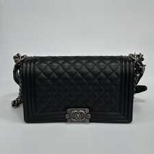 Auth Chanel Medium LeBoy Black Caviar Dark Gunmetal HW Crossbody Bag w/ Dust Bag