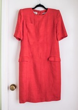 Valentino Vintage women 100% linen coral  solid dress Sz M, Italy