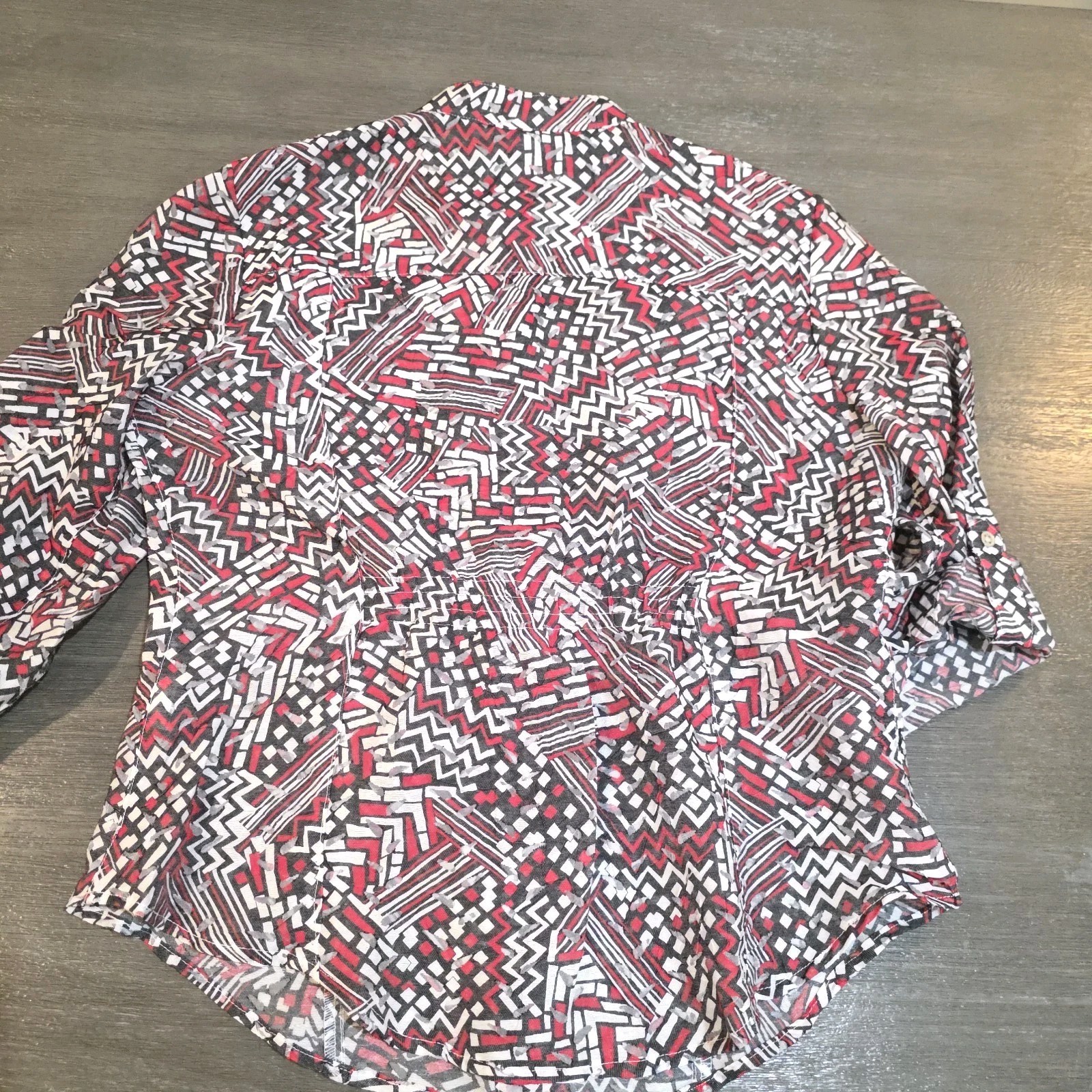 Ruby Rd Red Black White Design Button Down Blouse… - image 11
