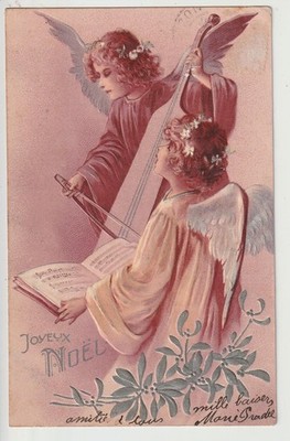  Postcard Congratulations Christmas, Embossed - Litho Musician Angels Very Old!!